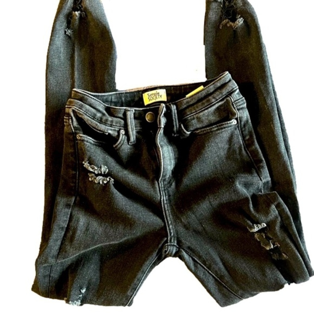 Simple Society Black Distressed Skinny Jeans Size 0 W24
